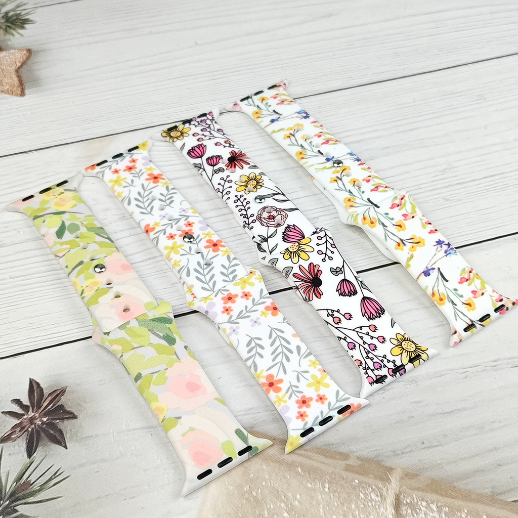 Floral Silicone Band for Apple Watch - All Series Compatible