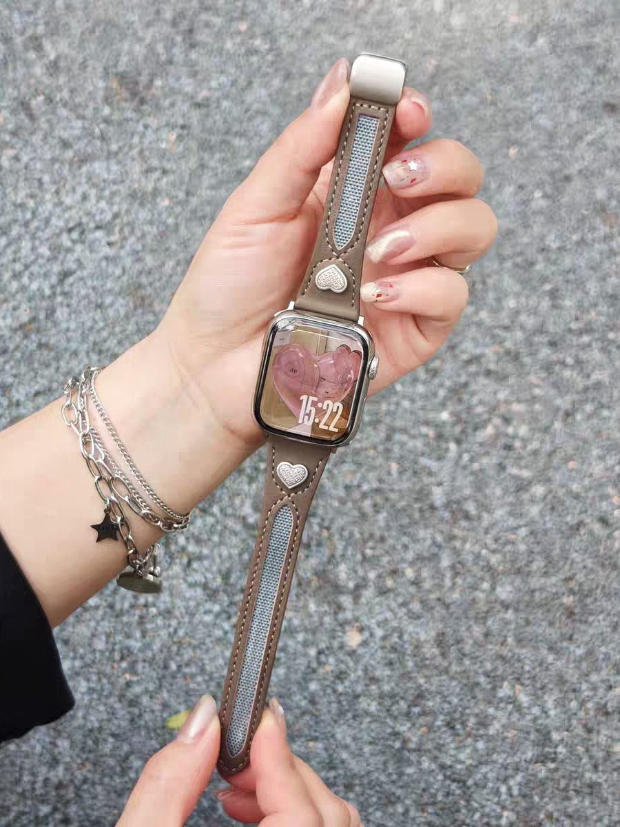 Suitable for the entire Apple Watch series, heart-shaped hollow genuine leather strap, magnetic clasp adjustment, suitable for women